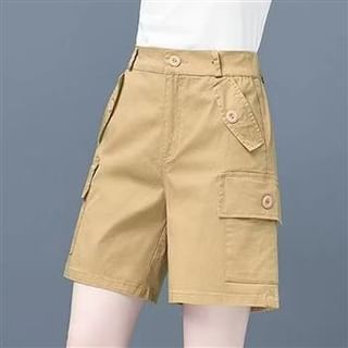 Everose-High Waist Plain Wide Leg Cargo Shorts