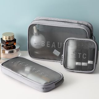 Mikamae - Lettering Mesh Zip Pouch | YesStyle