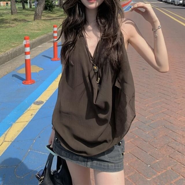 monroll-Cowl Neck Plain Tank Top