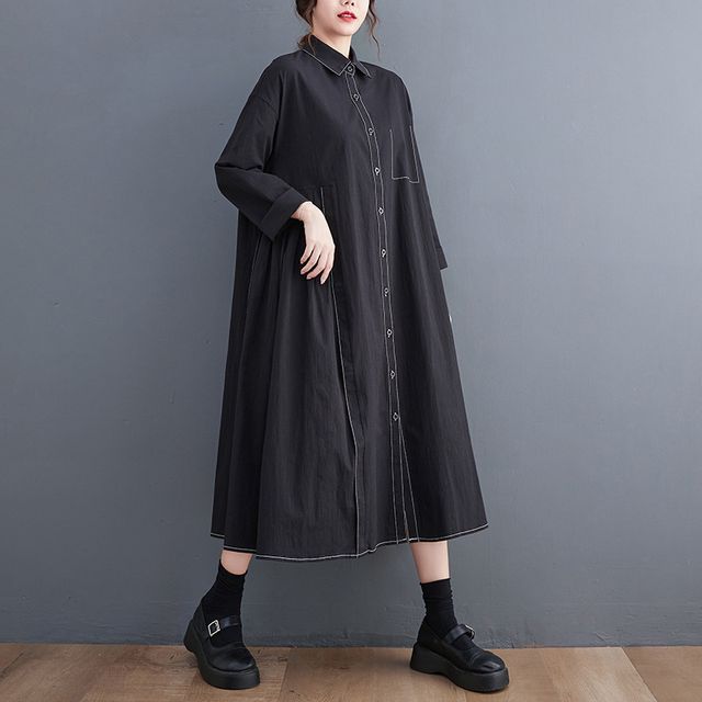 contrast stitch shirt dress Contrast Stitch Shirt Dress, Green