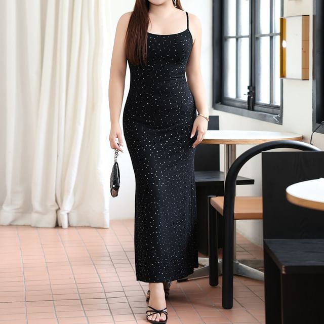 Telipino-Spaghetti Strap Glitter Maxi Bodycon Dress