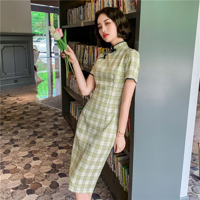 plaid qipao