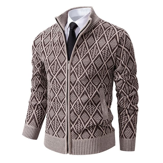 Blueforce-Mock Neck Jacquard Zip Cardigan