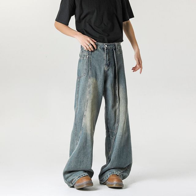 Fireon-Mid Rise Washed Wide Leg Jeans