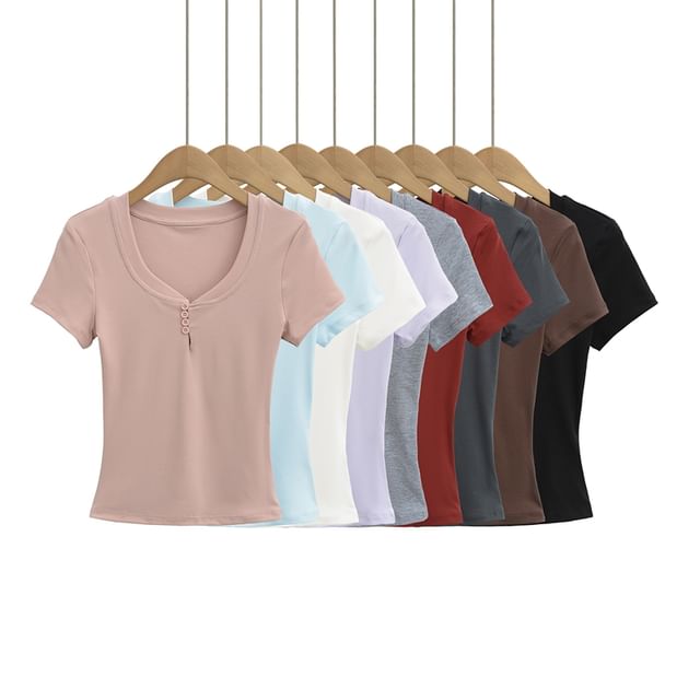 Ulark-Short-Sleeve V-Neck Plain Tee