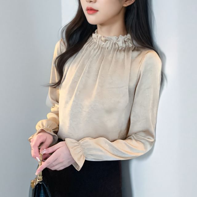 Dragan Pulse-Long-Sleeve Plain Frill Trim Blouse