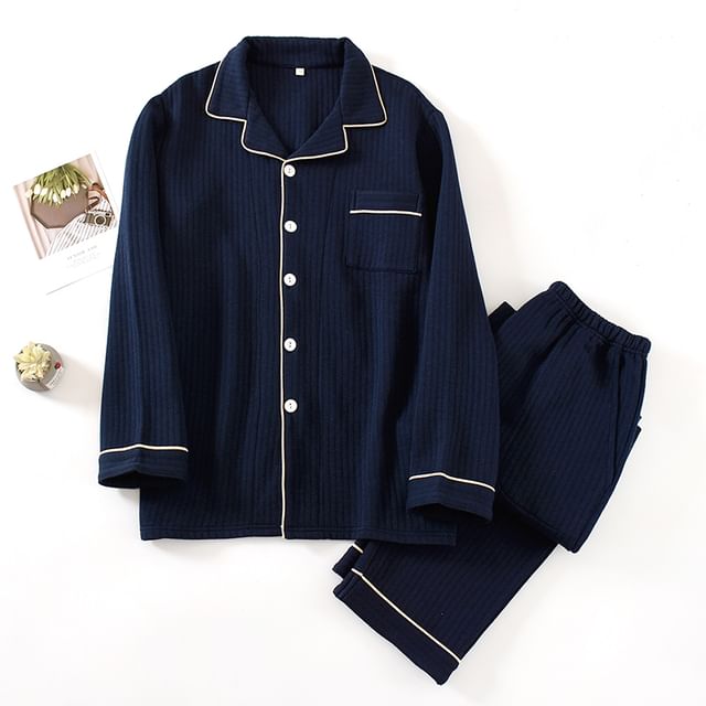 Dogini-Pajama Set Plain Contrast Trim Shirt Pants