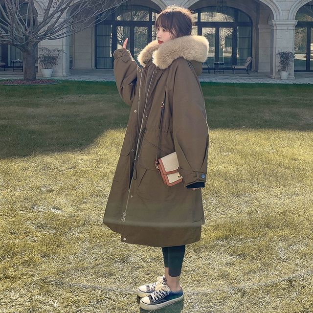 Tzarkozy-Fluffy Trim Hood Zip Long Puffer Coat