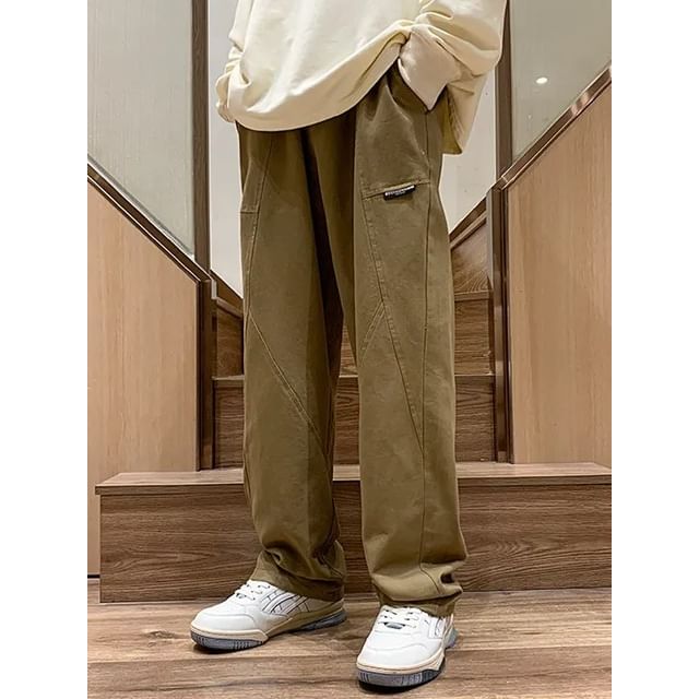 Banash-Mid Rise Plain Panel Straight Leg Pants