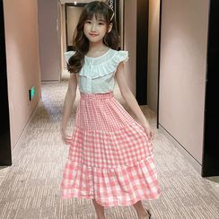 Cuckoo - Girls Cap-Sleeve Top / Plaid Skirt Cuckoo - Girls Cap-Sleeve Top / Plaid Skirt