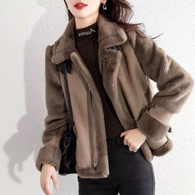 Jeonseon-Plain Fluffy Trim Coat