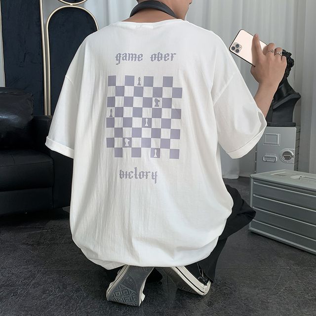 Fresco - Short-Sleeve Chess Board Print T-Shirt | YesStyle