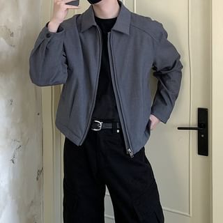 Omozando-Collared Plain Zip-Up Jacket