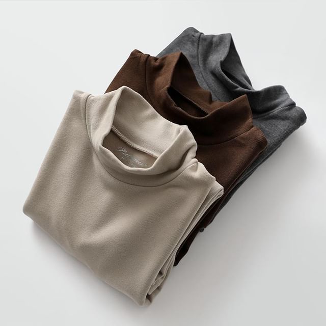 Dazzli-Long Sleeve Mock Neck Plain Top