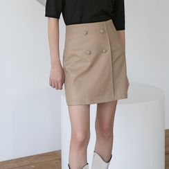 NAIN - Buttoned Pleather Wrap Miniskirt NAIN - Buttoned Pleather Wrap Miniskirt