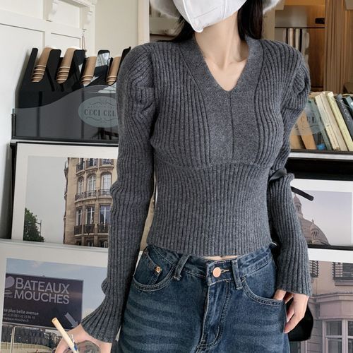 Puff sleeve on sale v neck sweater