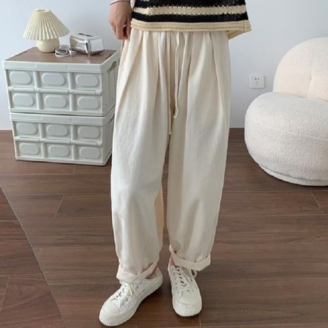 Cloud Nine-Drawstring Waist Plain Straight Leg Pants