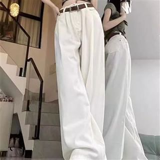 Everose-Mid Waist Plain Wide Leg Jeans