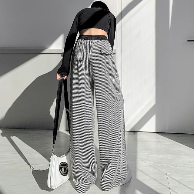 Dragan Pulse-Drawstring Waist Striped Contrast Trim Wide Leg Pants