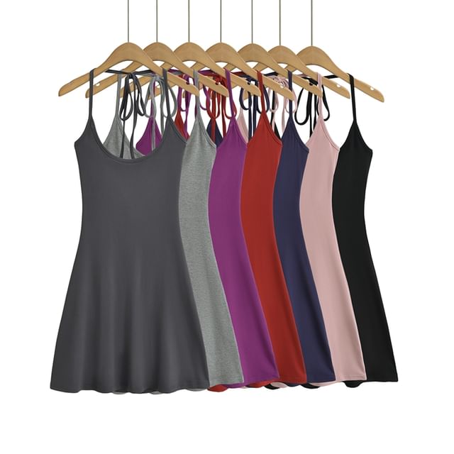 Ulark-Halter Plain Mini A-Line Dress