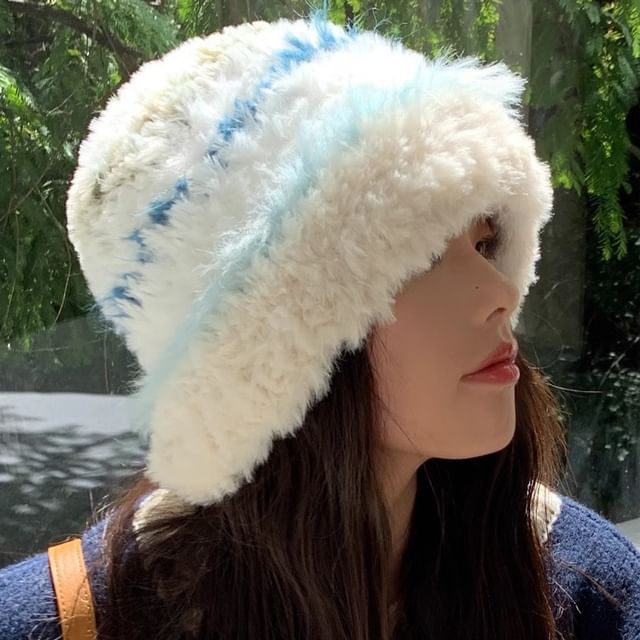 Pompabee-Striped Faux Fur Hat