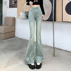 Puffie - Low-Waist Washed Bell Bottom Jeans