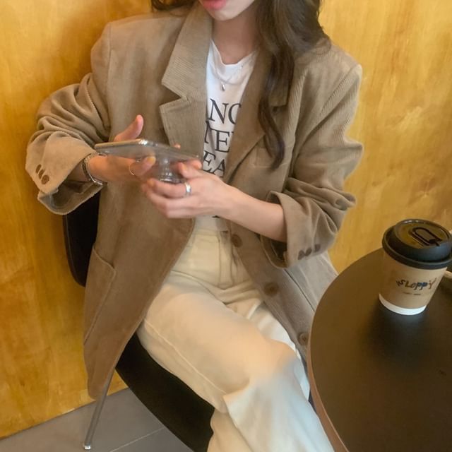 Jesong-Notch Lapel Plain Single Breasted Blazer