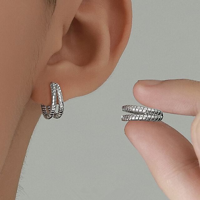 Soosina-Layered Alloy Hoop Earring Set