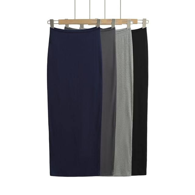 Ulark-High Waist Plain Maxi Pencil Skirt