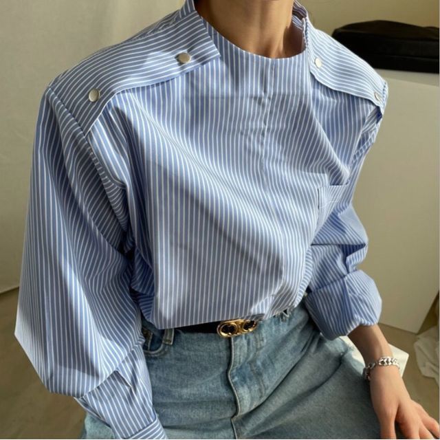 Happo - Long-Sleeve Striped Blouse | YesStyle
