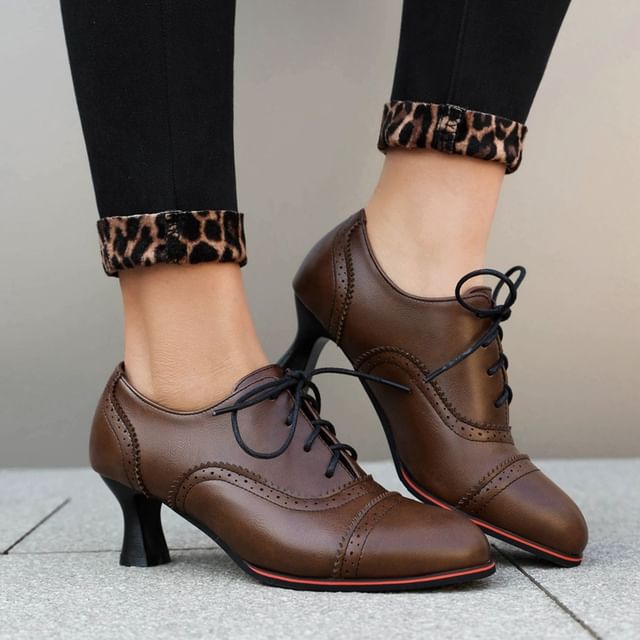 Cinnabelle-Cap Toe Panel Lace Up Pumps