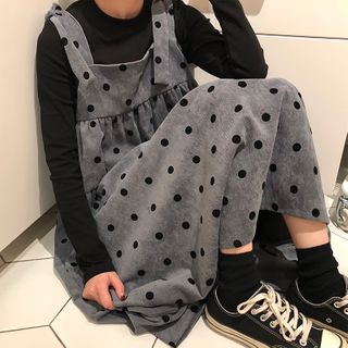 Rena Dotted Midi Jumper Dress Plain Long Sleeve Top Yesstyle