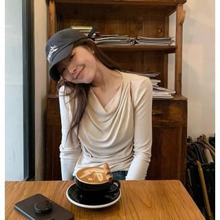 Alfie-Long-Sleeve Cowl Neck Plain Tee