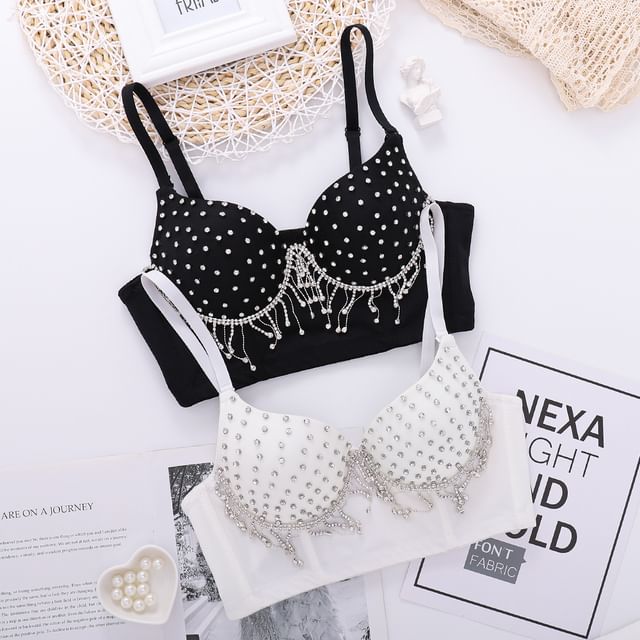 Doowex-Plain Rhinestone Bra Top