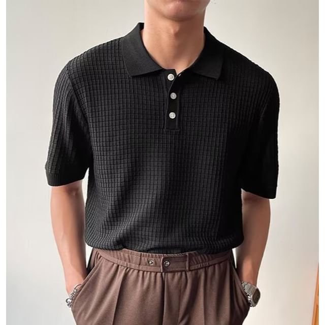 DuckleBeam-Short-Sleeve Plain Knit Polo Top