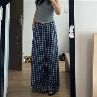 Everose-High Rise Plaid Wide Leg Pants