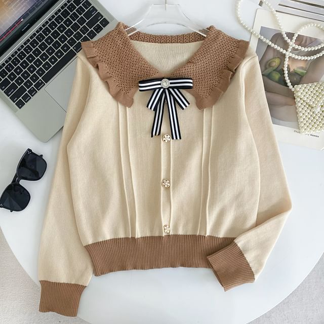 Iasia-Collared Two Tone Button-Up Cardigan