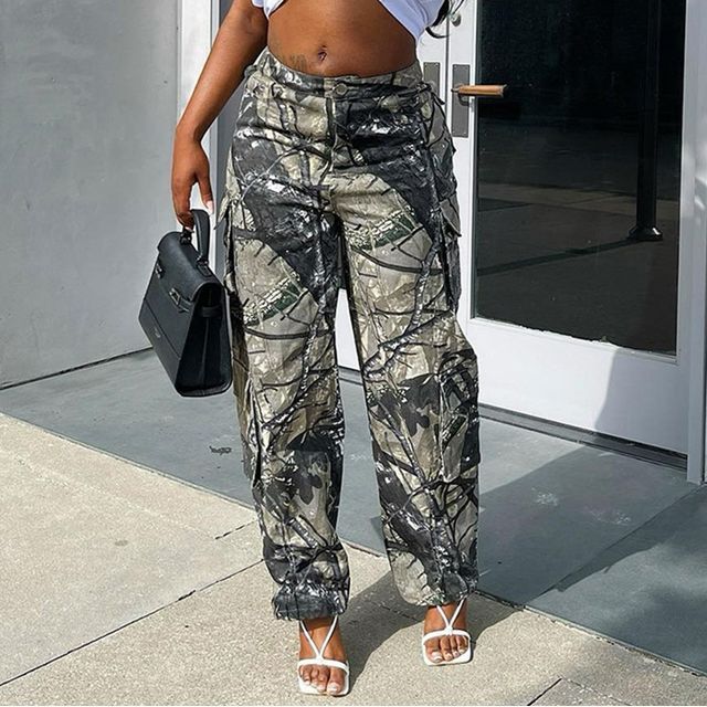 Chararon Mid Rise Camouflage Straight Leg Cargo Pants YesStyle