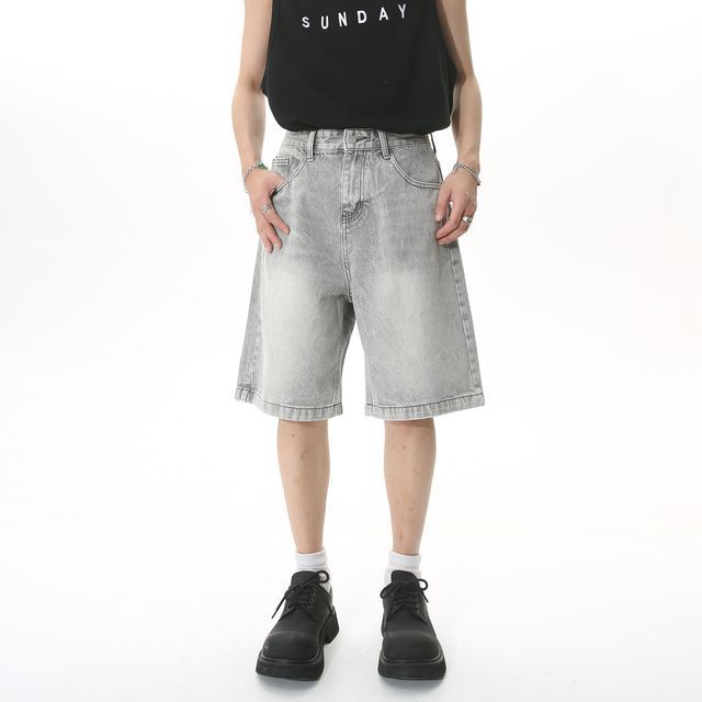 FAERIS-Mid Rise Washed Denim Shorts