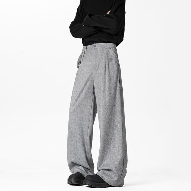 Omozando-Mid Rise Plain Wide Leg Pants
