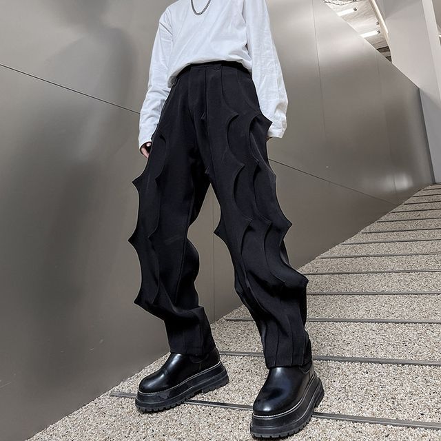 Omozando-High Waist Plain Straight Leg Pants
