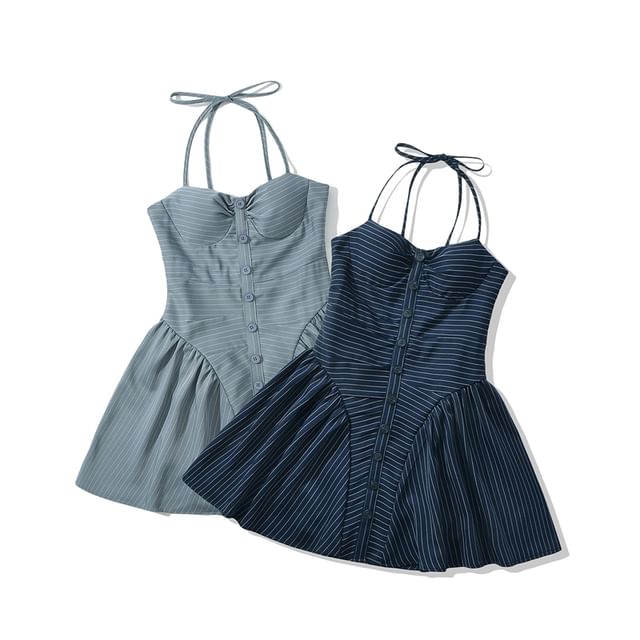 Ulark - Halter Striped Button Mini A-Line Corset Dress | YesStyle Ulark - Halter Striped Button Mini A-Line Corset Dress | YesStyle