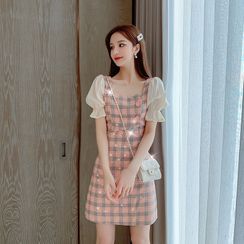 EFO - Mock Two-Piece Buttoned Check Dress EFO - Mock Two-Piece Buttoned Check Dress