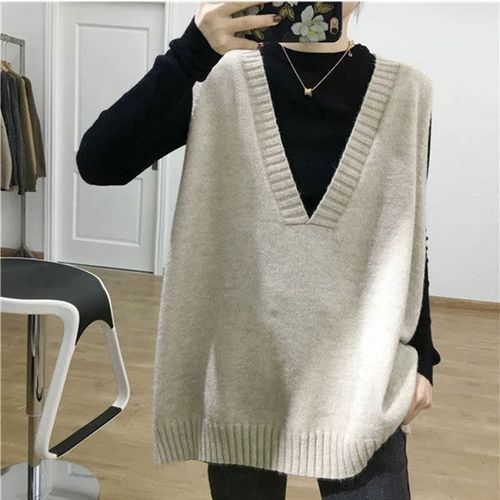 ZQGJB Sales Women V Neck Sleeveless Oversized Sweater Vest Casual