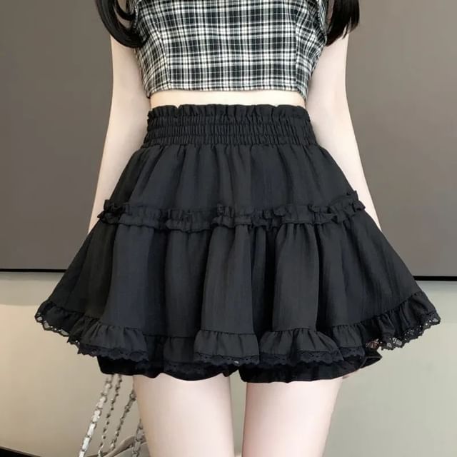 Cloud Nine-High Waist Plain Ruffle Mini A-Line Skort
