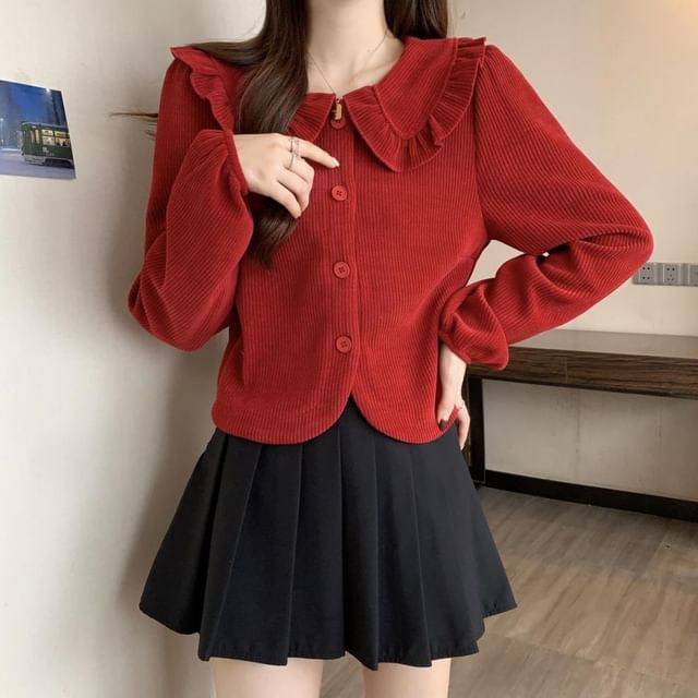 Sisyphi-Peter Pan Collar Plain Cardigan