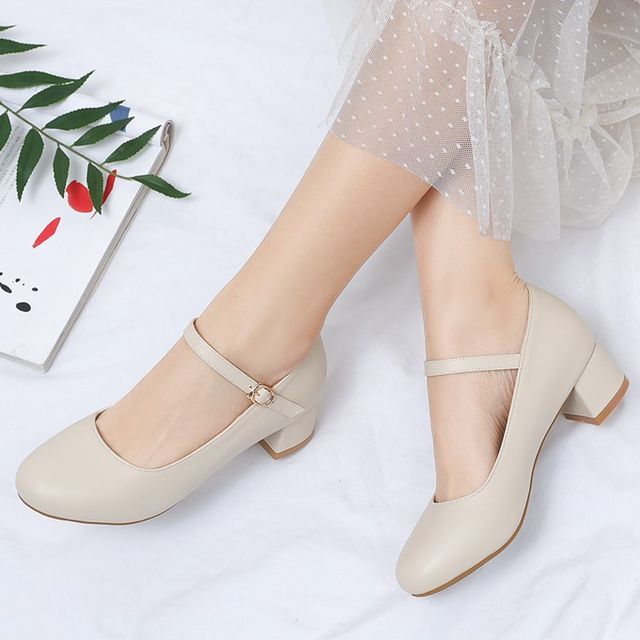Ladies Sweet Ankle Strap Mary Jane Court Shoes Round Toe Mid Block Heels Pumps # 