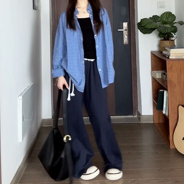Bolgivy-Long-Sleeve Plaid Button-Up Shirt