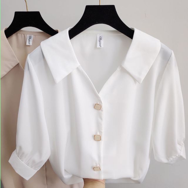 Everose-Short-Sleeve Plain Blouse