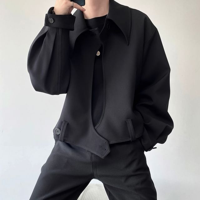 Bjorn-Pointed Collar Plain Button Jacket